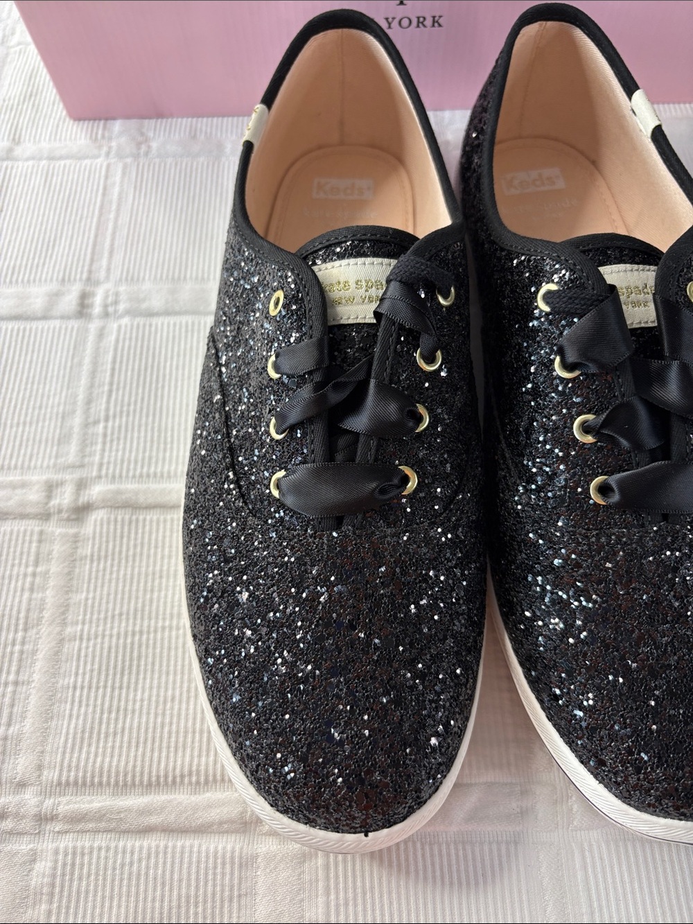 Kate Spade Keds New York Champion Black Glitter Sneakers 11W - Picture 3 of 8